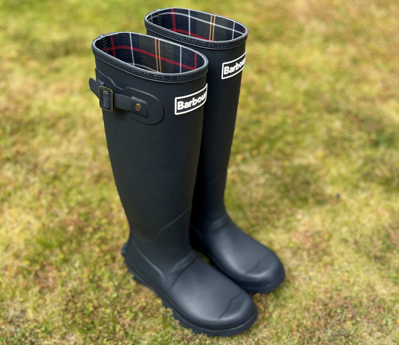 Full Length Ladies Barbour Navy Blue Rubber Wellington Boots