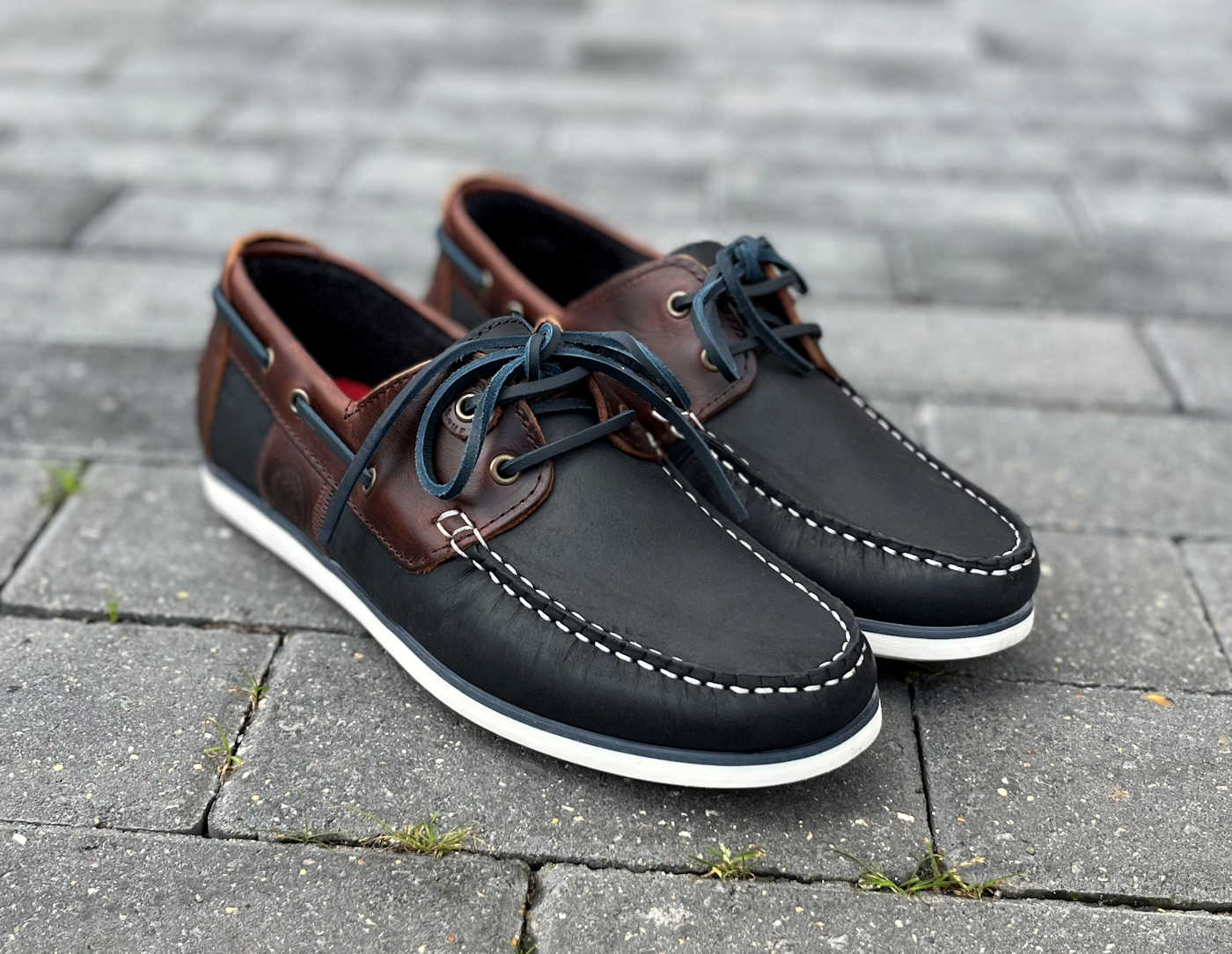 Barbour Wake II Boat Shoe in Waxy Navy and Brown Leather