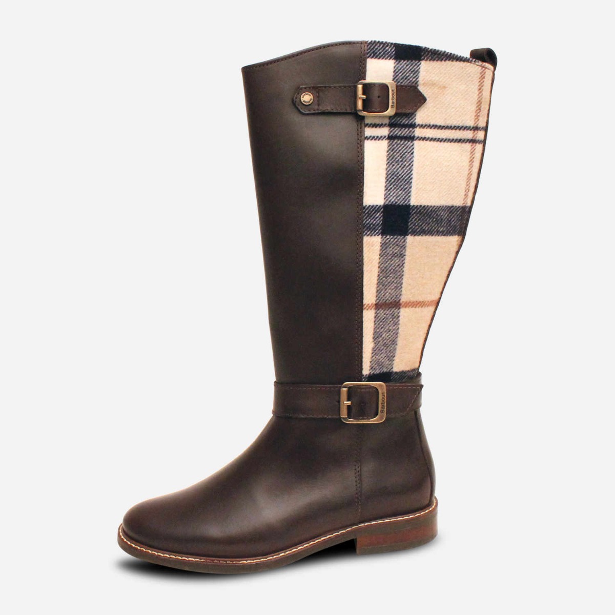 Barbour Double Buckle Dark Brown Tartan Womens Riding Boot