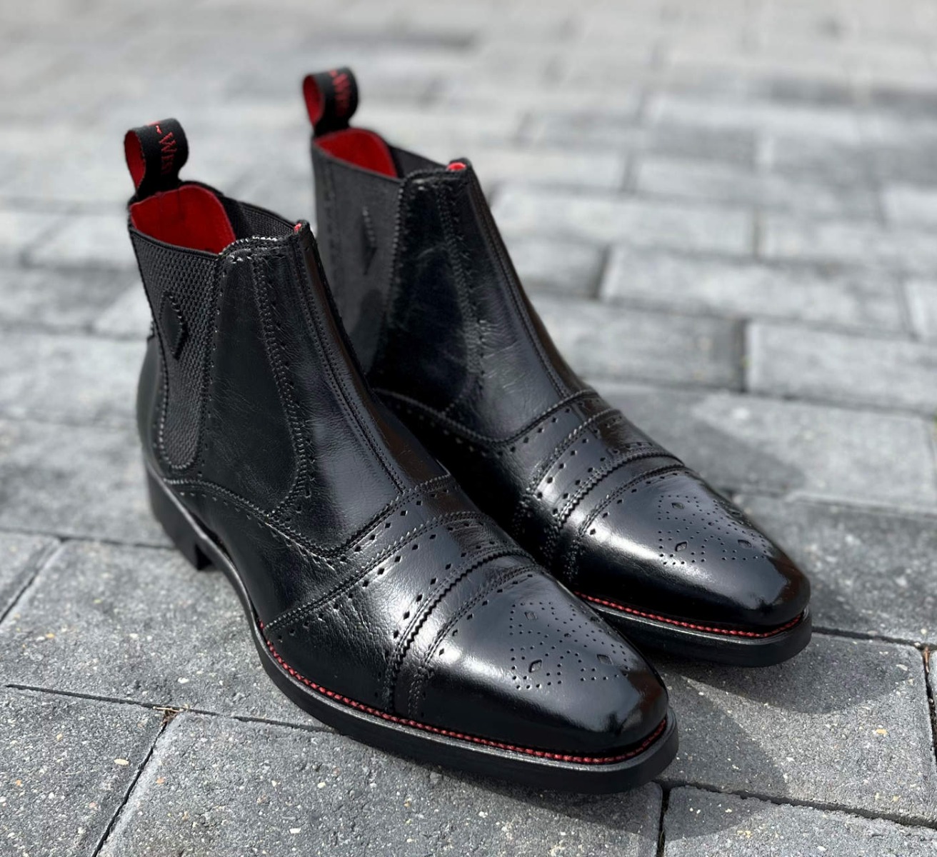 Jeffery West Homme Bottines Chelsea Skull En Cuir Poli, Black, 42 EU