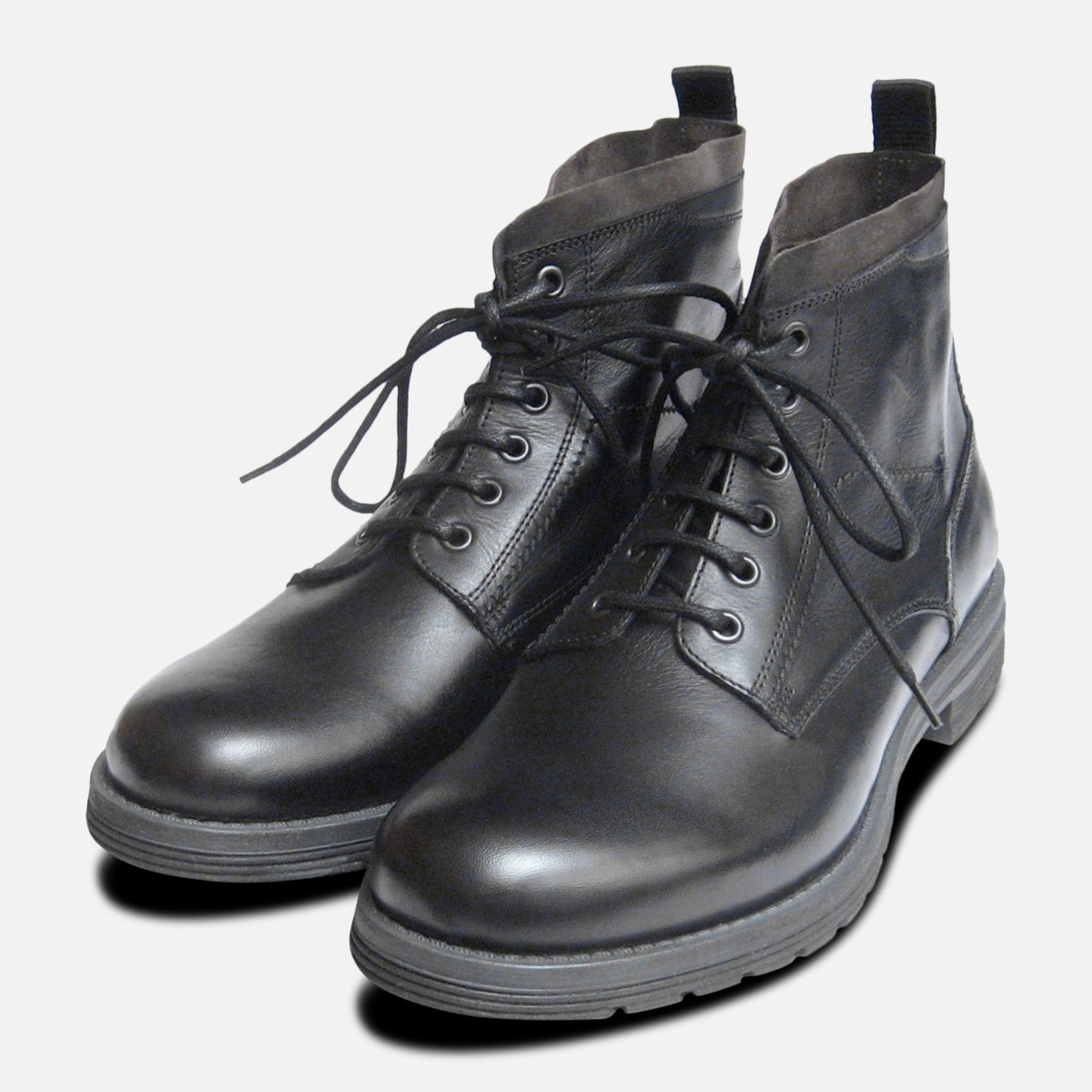 Designer Italian Mens Commando Boots in Black Calf Leather | eBay