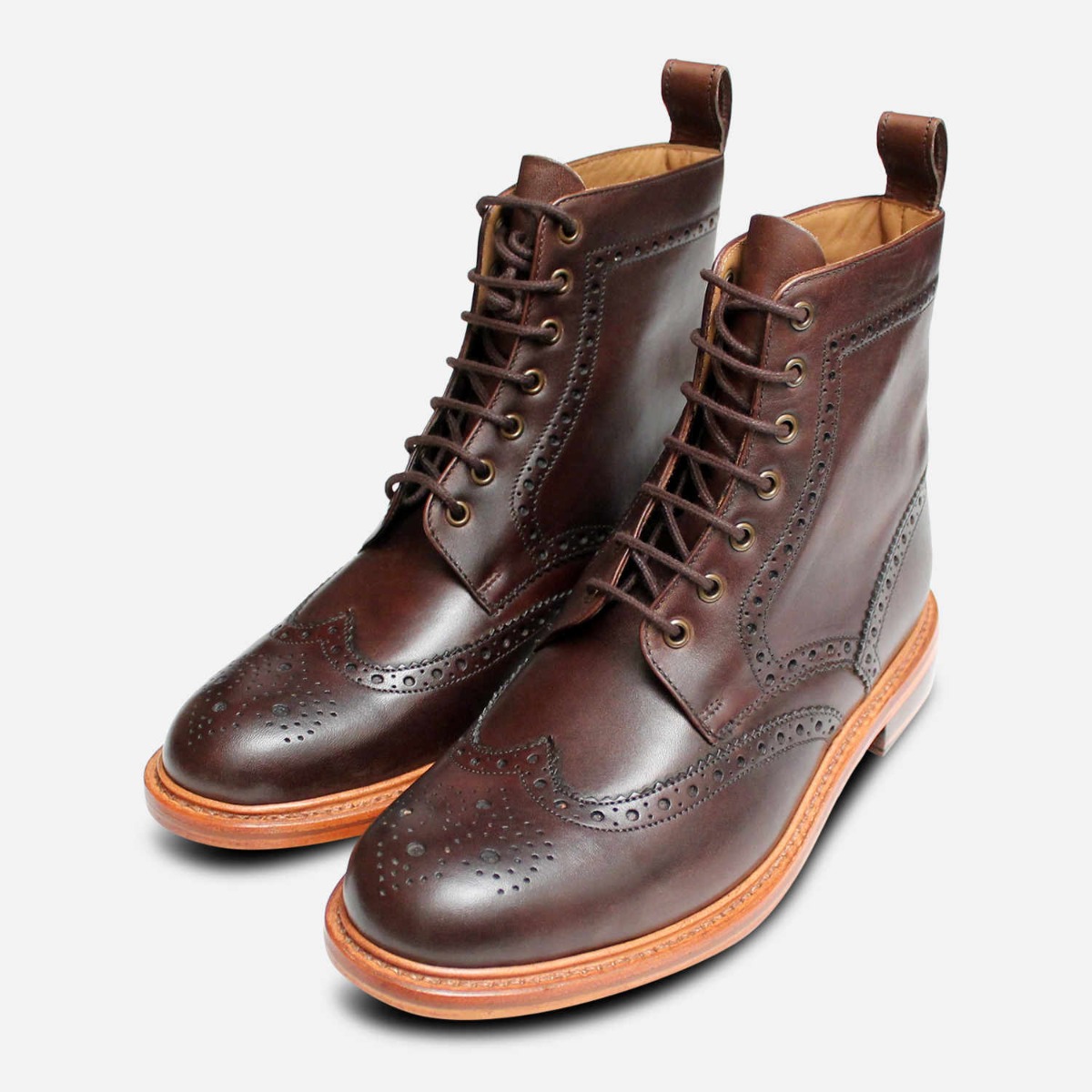 Chocolate Brown Goodyear Welted Country Brogue Boots | eBay