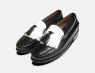 Ladies Two Tone Black & White Tassel Loafers