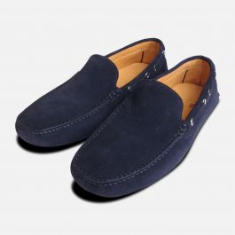 Navy Blue Suede Italian Driving Shoe Moccasins