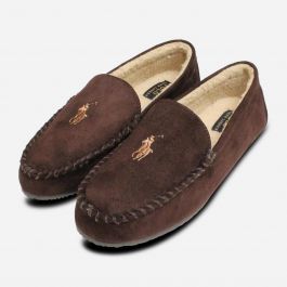 Ralph Lauren Polo Mens Slippers in Chocolate Brown