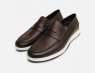 John White Brown Leather Penny Loafers with White Sole