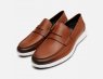 John White Tan Leather White Sole Penny Loafer Shoes