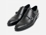 John White Double Buckle Monk Strap Shoes in Black