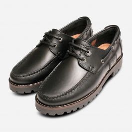 Barbour Black Leather Stern Boat Shoes with Rubber Sole