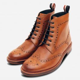 Tan Leather Wingtip Sherman Premium Wingtip Brogue Boot