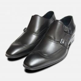 Designer Black Double Buckle Monk Shoes by Exceed