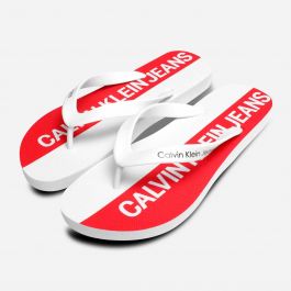 white calvin klein flip flops