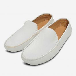 Ivory White Leather Driving Shoe Moccasins for Men