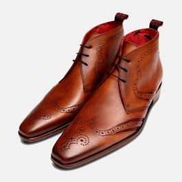 Jeffery West Brogue Chukka Boots in Tan Red Leather