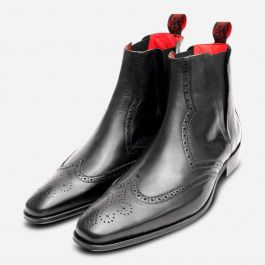 Jeffery West Black Leather Designer Chelsea Boot Brogues