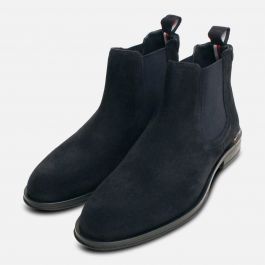 Tommy Hilfiger Navy Blue Suede Designer Chelsea Boots