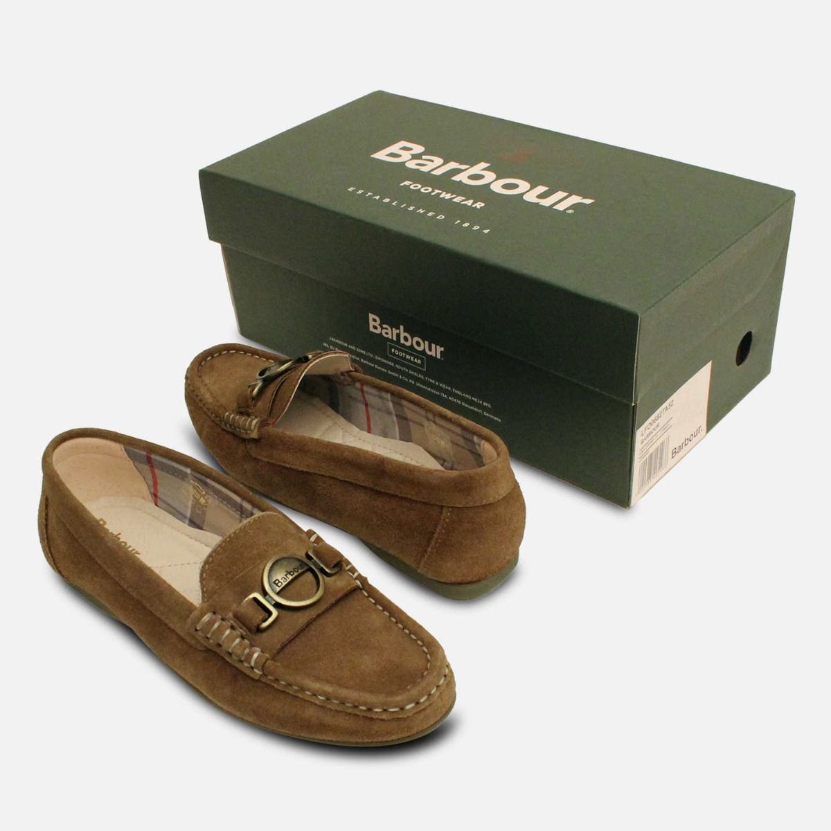 Barbour Olive Taupe Suede Designer Womens Flat Loafer