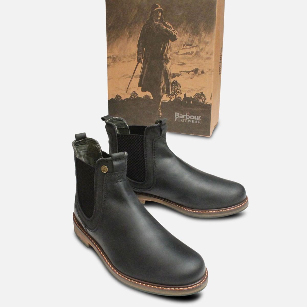 Black Waxy Barbour Cullercoats Mens Chelsea Boots