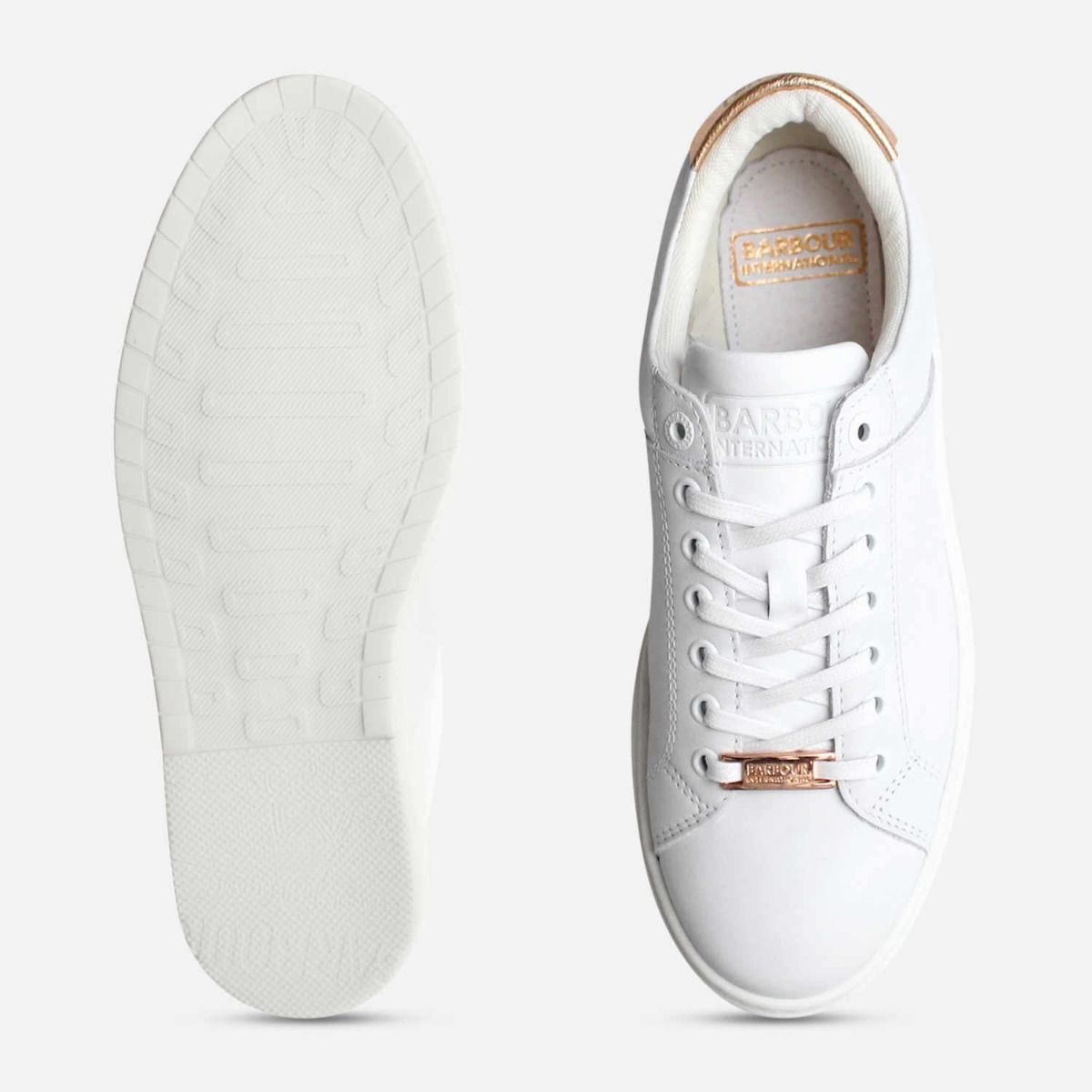 Barbour International Premium White & Rose Gold Cupsole Shoes