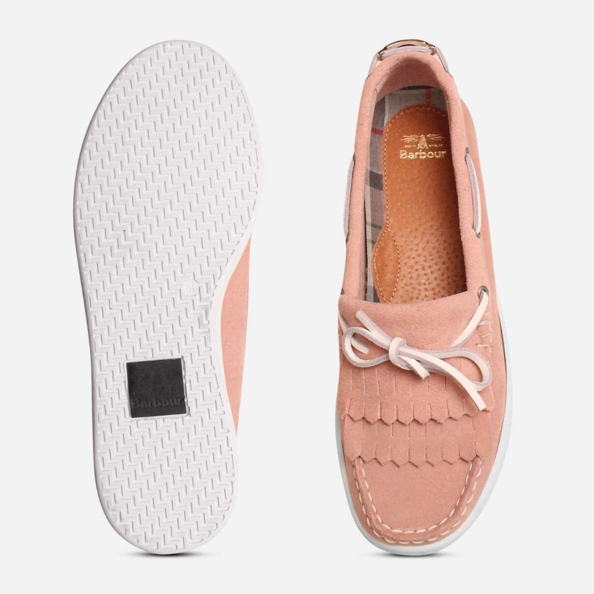 Barbour Pink Suede Deck Shoes with Klara White Sole