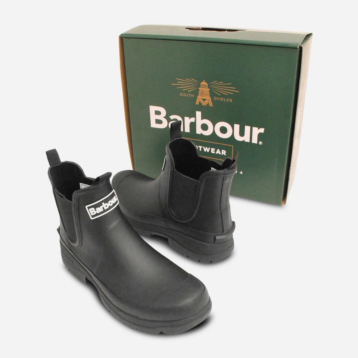 Barbour Nimbus II Black Rubber Chelsea Wellington Boots