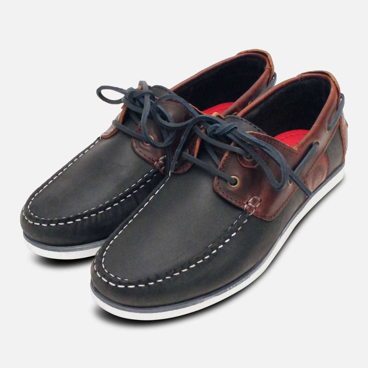 Barbour Wake II Boat Shoe in Waxy Navy and Brown Leather