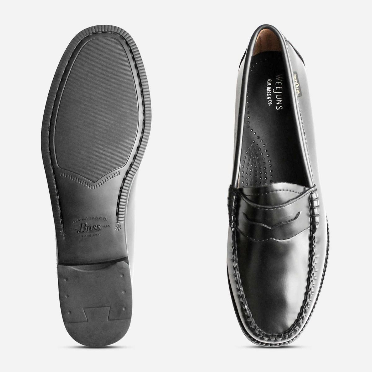 Bass Weejun II Loafers in Black Leather with Rubber Sole