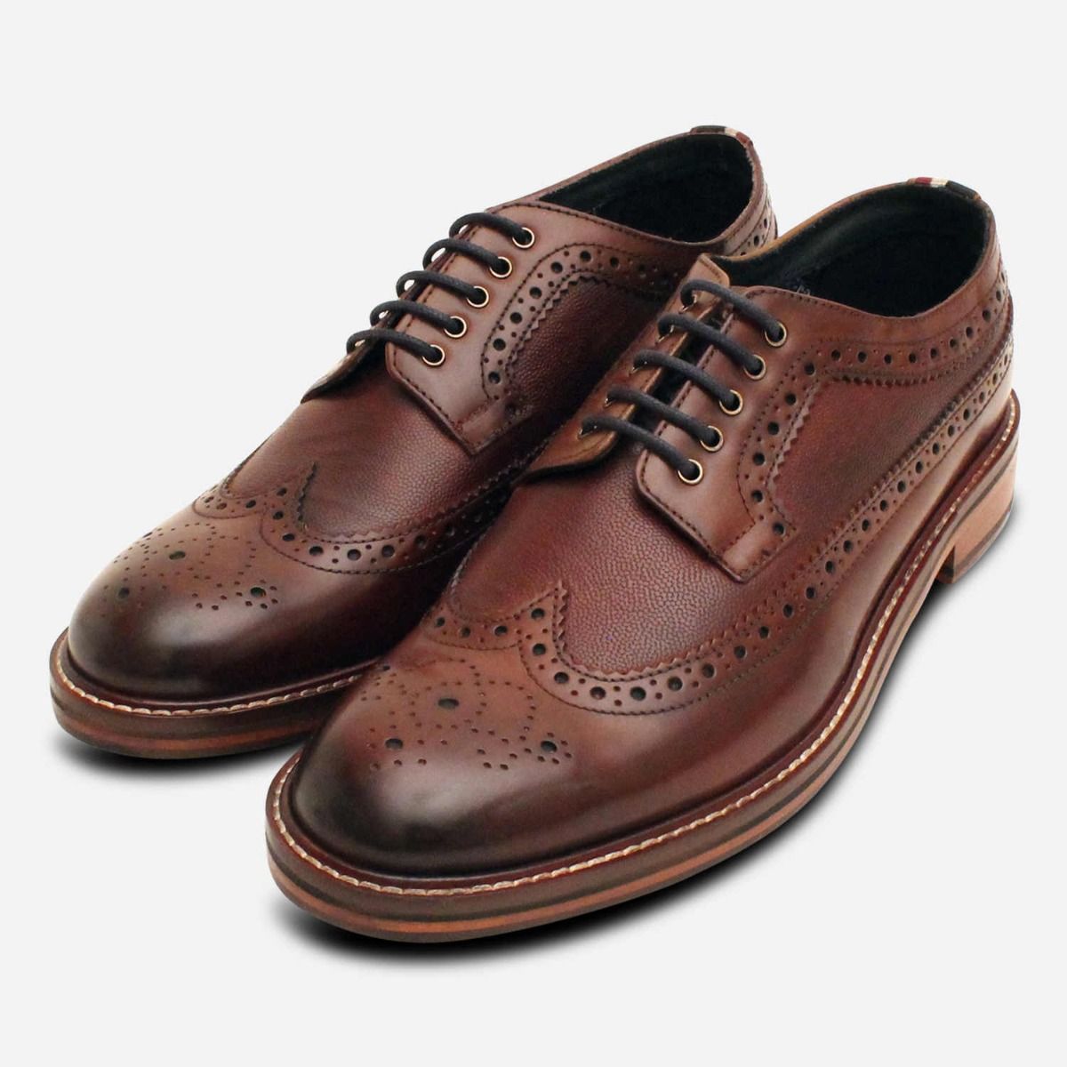 Sherman Premium Brown Leather Wingtip Lace Up Brogues