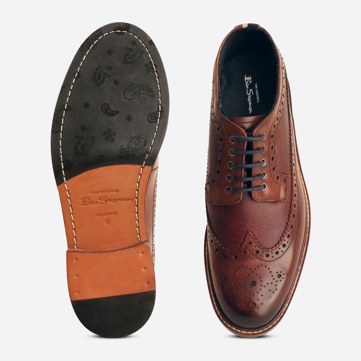 Sherman Premium Brown Leather Wingtip Lace Up Brogues