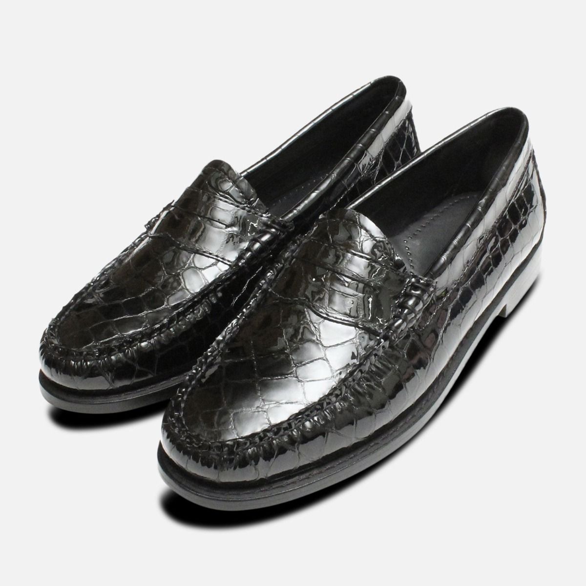 Black Patent Crocodile Printed Ladies Bass Loafers
