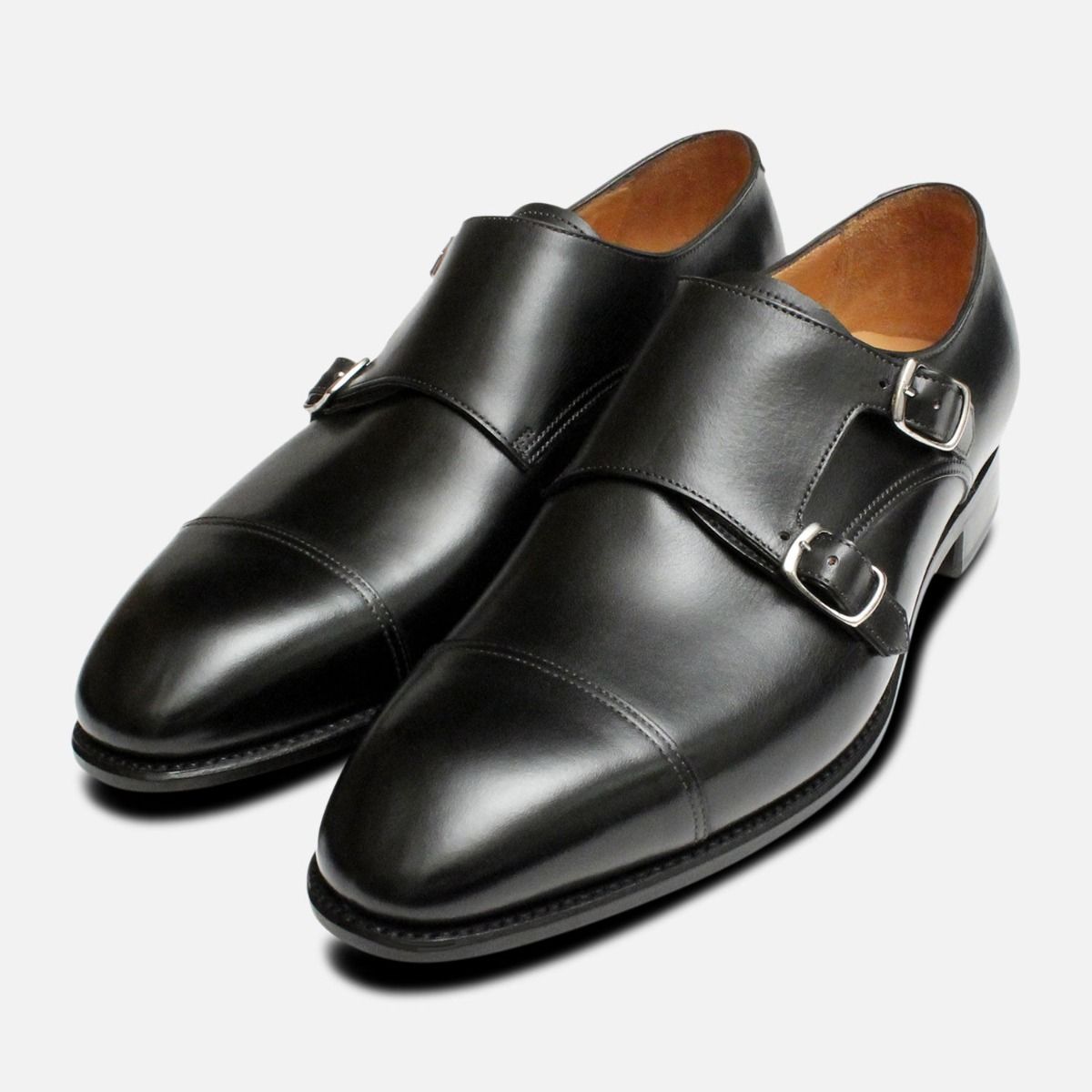 Ithaca Induce Resistant Carlos Santos Double Buckle Monk Strap Black Shoes