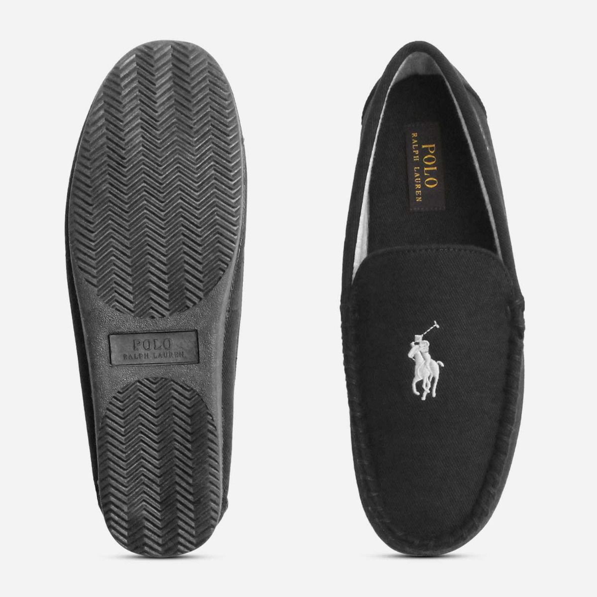 Ralph Lauren Designer Mens Black Slippers Grey Polo