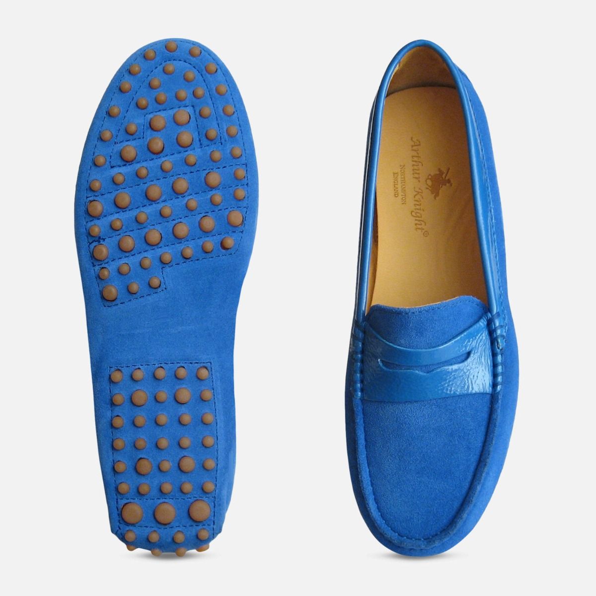 Blue Suede Patent Arthur Knight Ladies Italian Driving Shoe