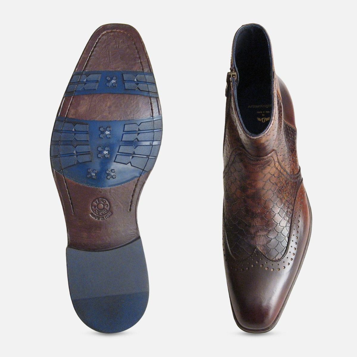 Designer Mens Brown Snakeskin Zip Boot