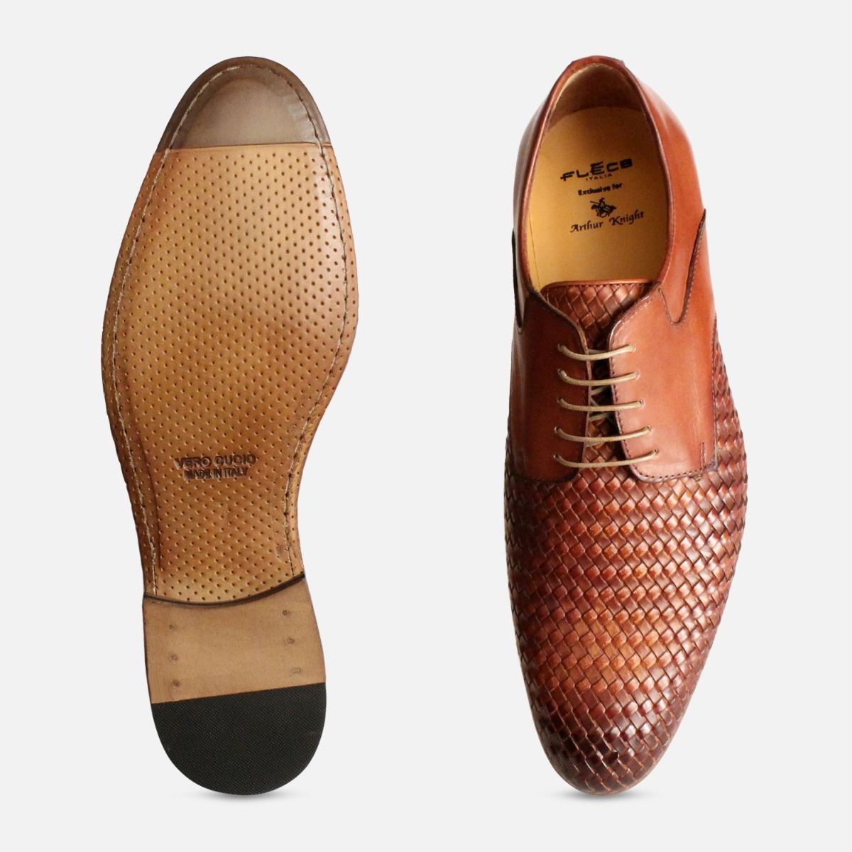 Weave Leather Designer Brown Laced Shoes