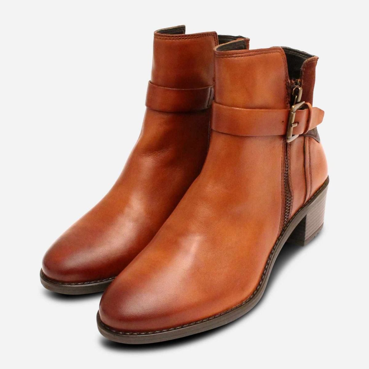 Bugatti Womens Heeled Ankle Zip Boots in Light Brown