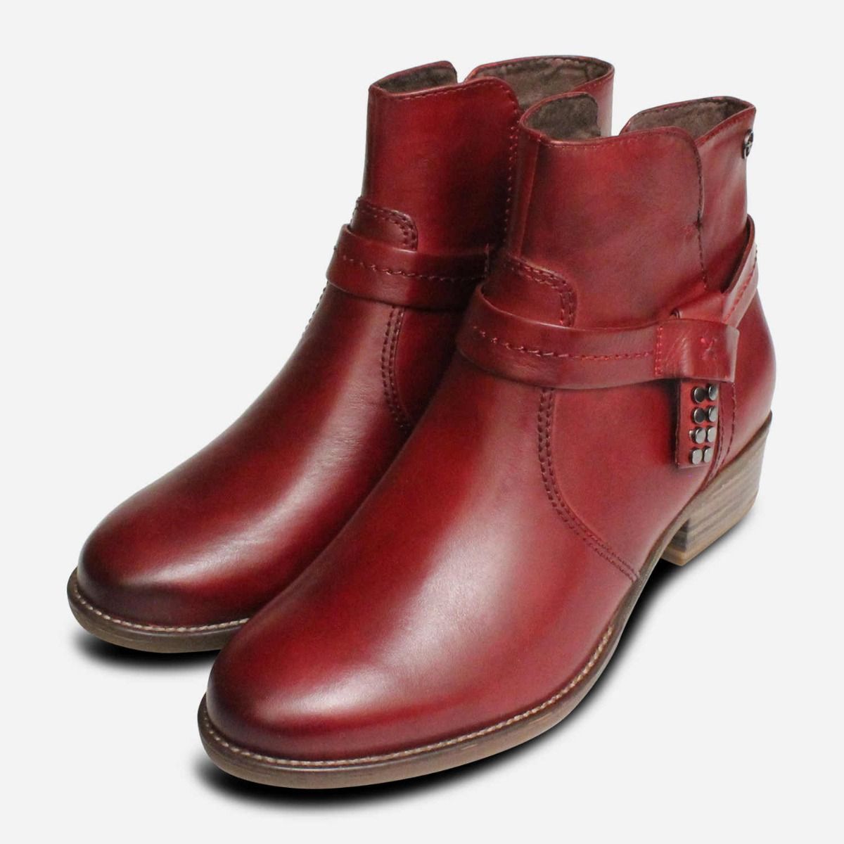 Burgundy Tamaris Ladies Ankle Boots Size Zip