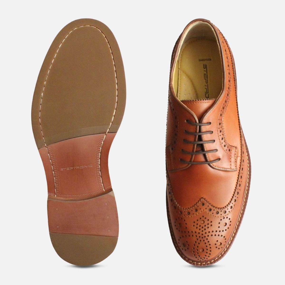 Steptronic Country Longwing Brogues in Tan Leather