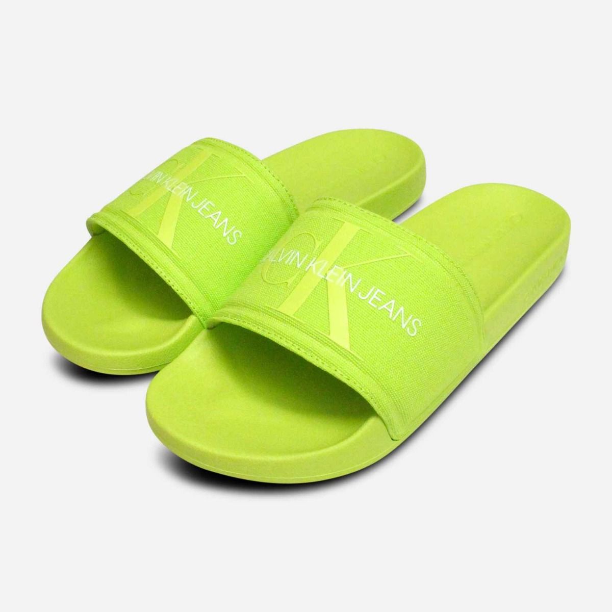 Calvin Klein Acid Lime Green Mens Pool Slider Sandals