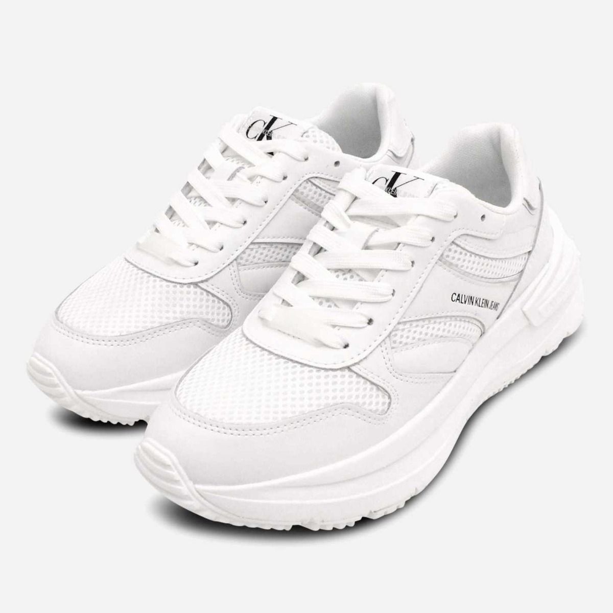 All White Leather Calvin Klein Womens Designer Chunky Trainers