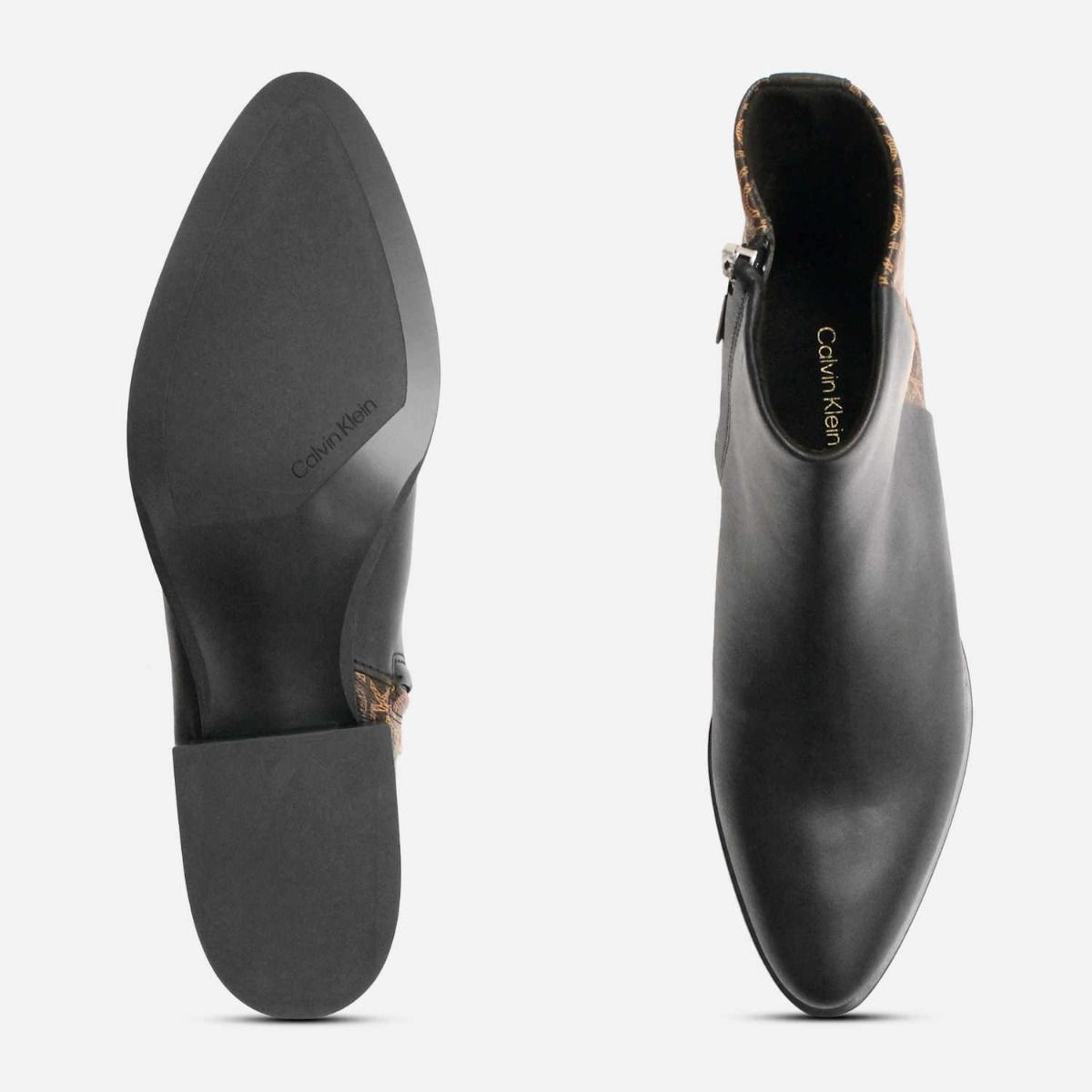 Calvin Klein Designer Black Leather Zip Ankle Boots