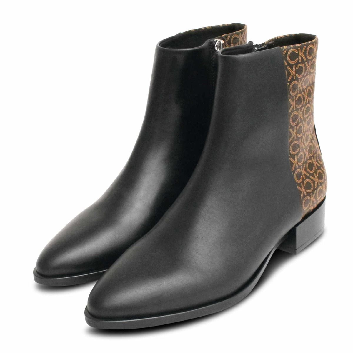 Calvin Klein Designer Black Leather Zip Ankle Boots