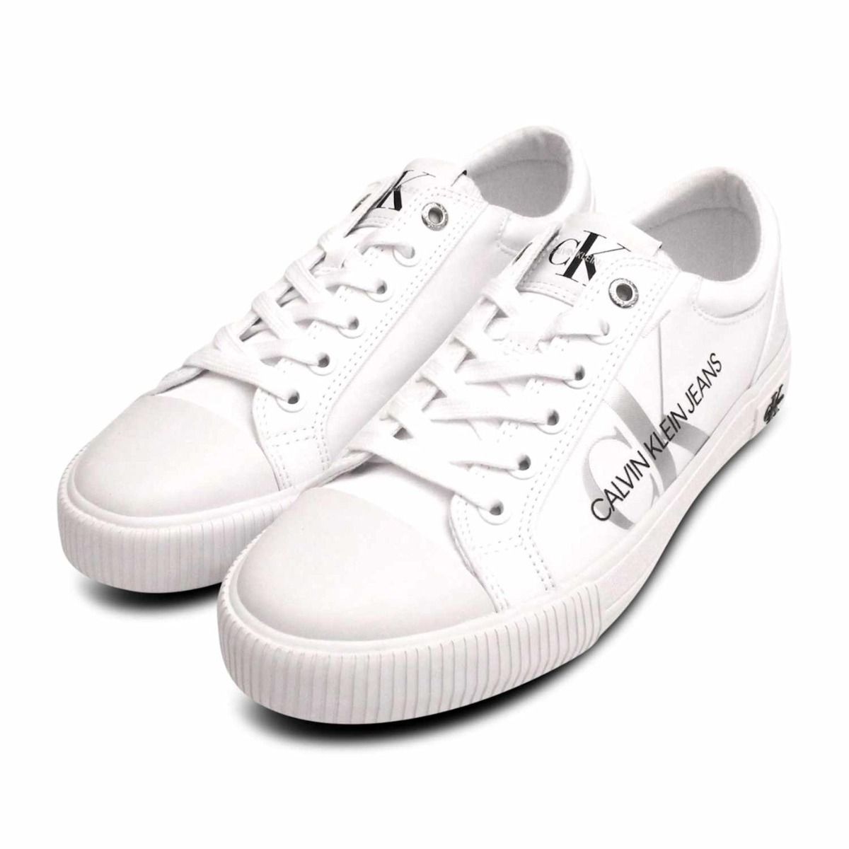 Calvin Klein Mens All White Designer CK Lace Up Shoes