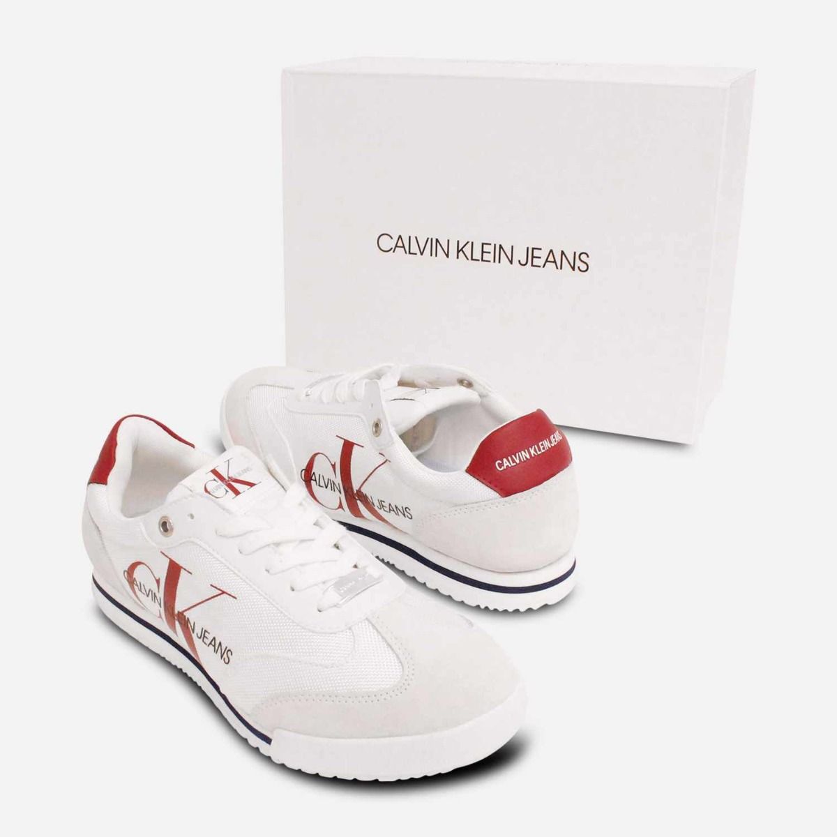 Calvin Klein Mens Designer White & Red Casual Shoes