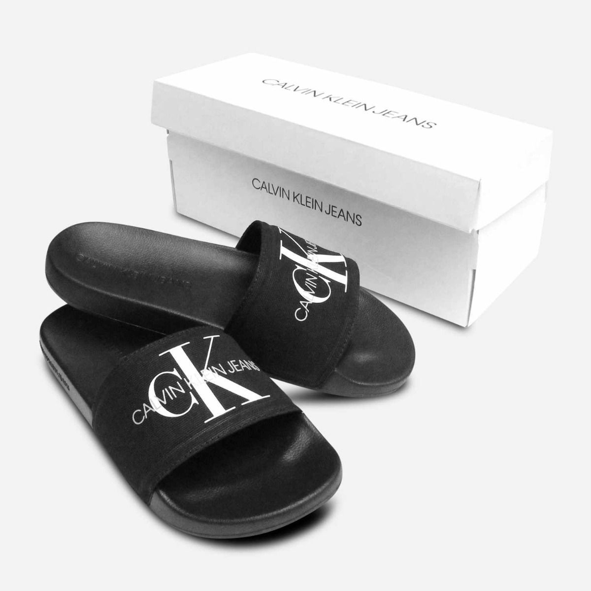 Calvin Klein Mens Designer Black Pool Slider Sandals