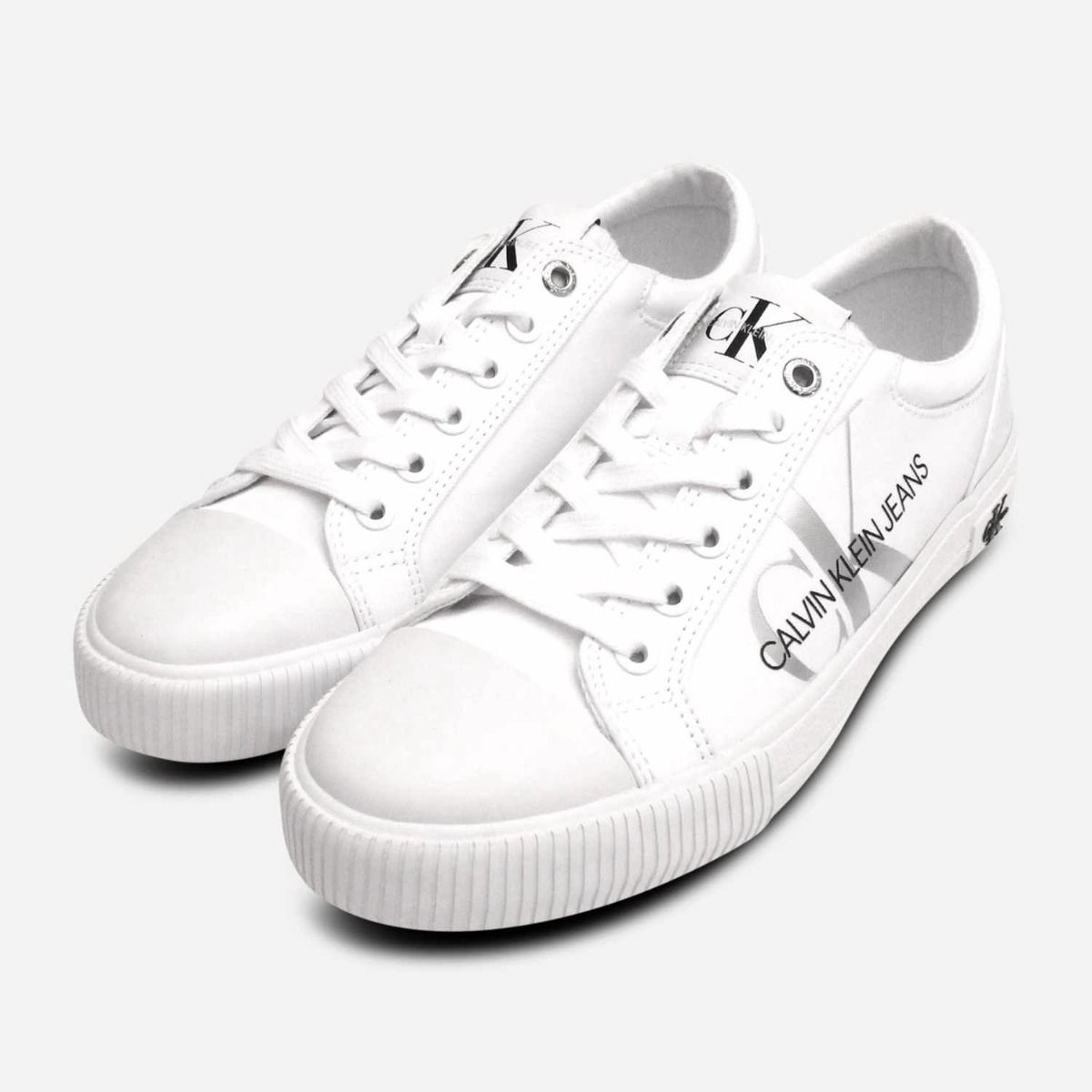 Calvin Klein All White Designer Womens Laceup CK Sneaker