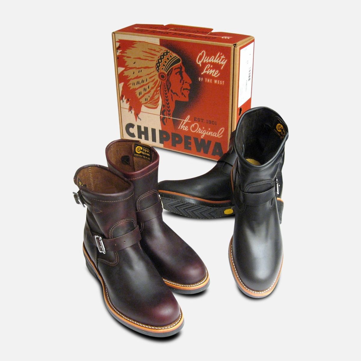 Chippewa Mens Black American Hide Logger Boots with Vibram Sole