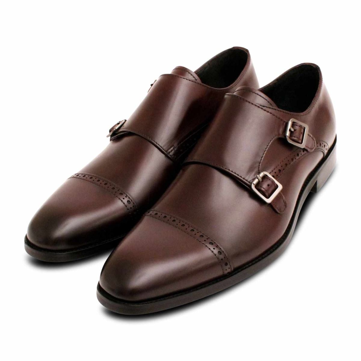 John White Double Buckle Monk Strap Shoes in Brown