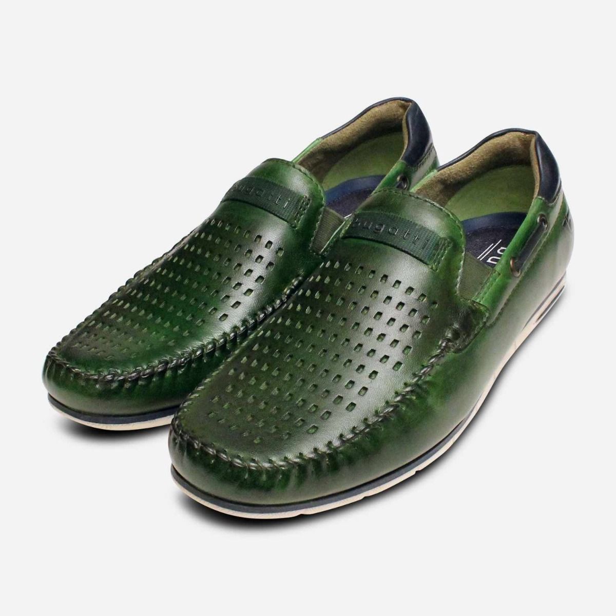 Bugatti Dark Green Mens Designer Leather Shoes