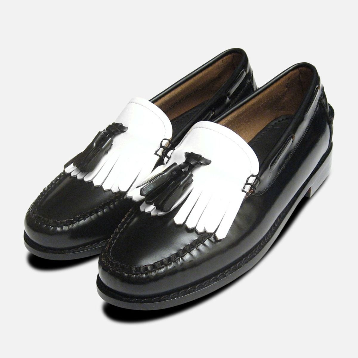 Ladies Two Tone Black & White Tassel Loafers 